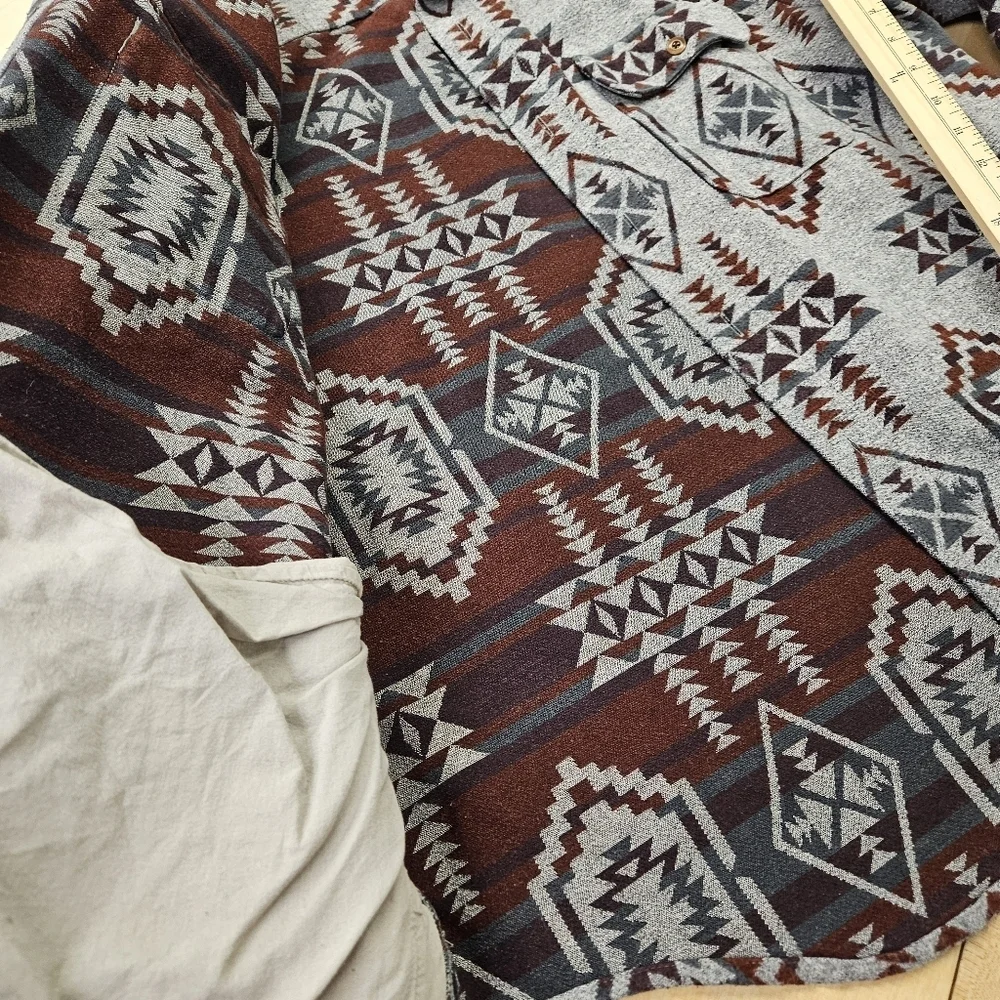 Lucky Brand Boulder Creek Shirt Jacket Mens Large Gray Red Southwestern Aztec